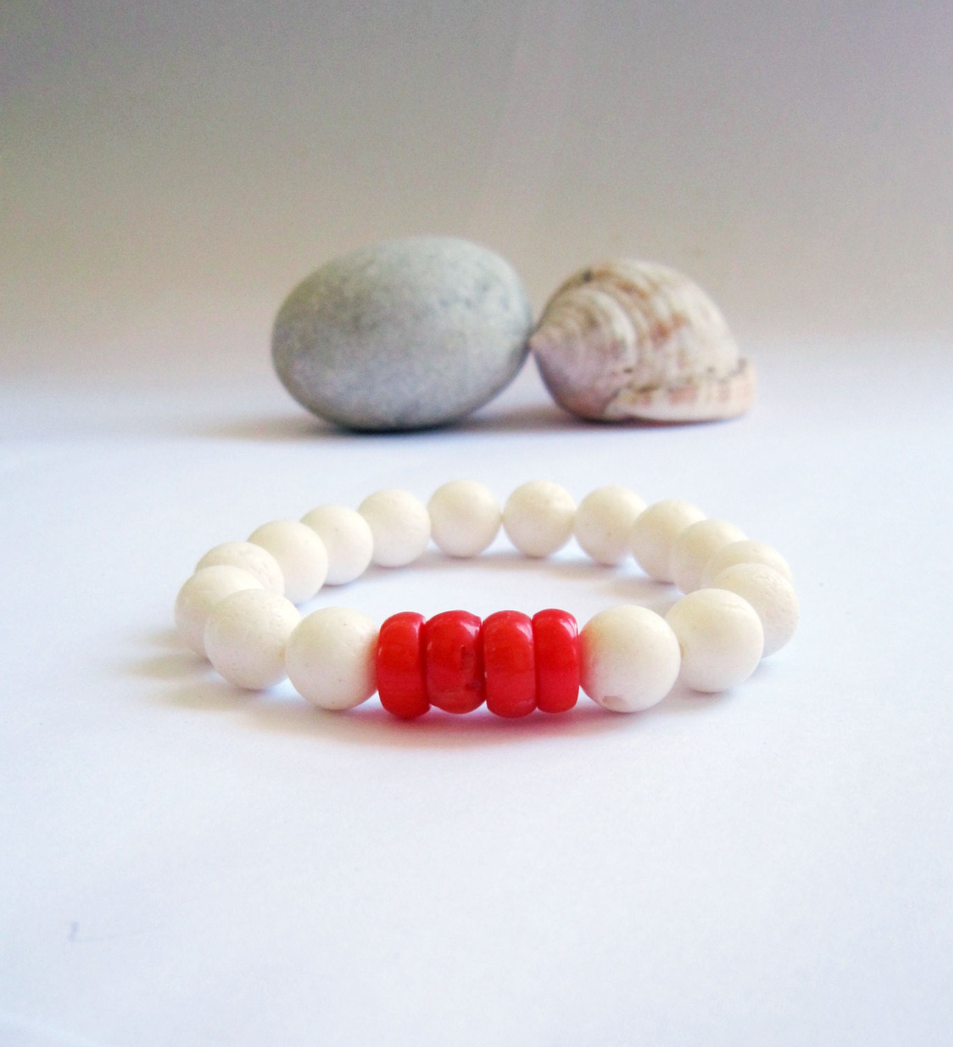 White Coral Bracelet, Beaded Elastic bracelet, Summer Fashion, Natural Stones, Everyday Jewelry, Under 50 40 30 - EfZinCreations White Coral Bracelet, Beaded Elastic bracelet, Summer Fashion, Natural Stones, Everyday Jewelry, Under 50 40 30 - EfZinCreations