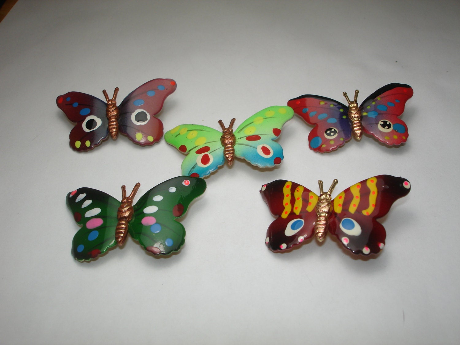 Five Vintage Hand Painted Butterfly Brooches