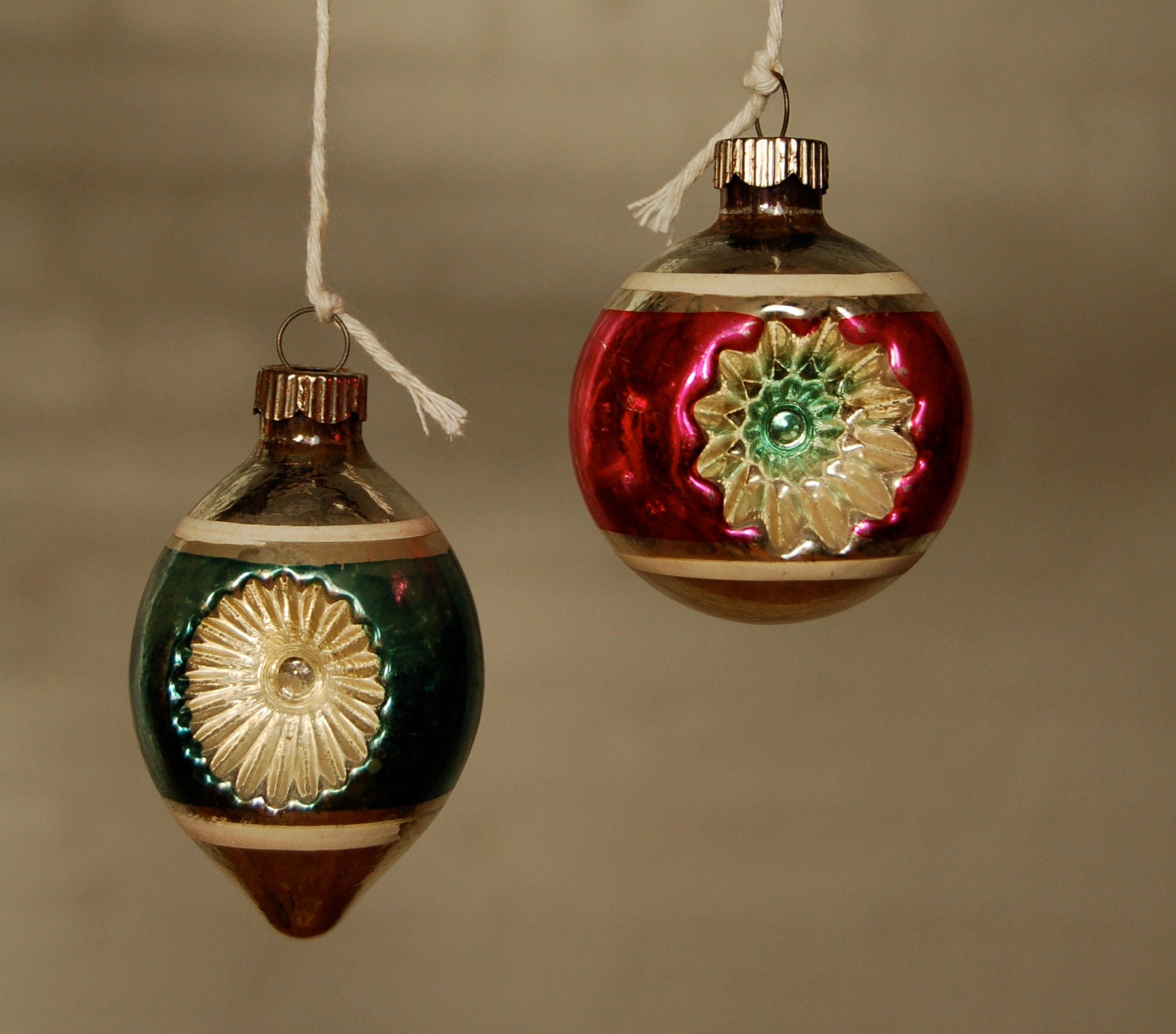 vintage Shiny Brite glass indented Christmas tree ornaments