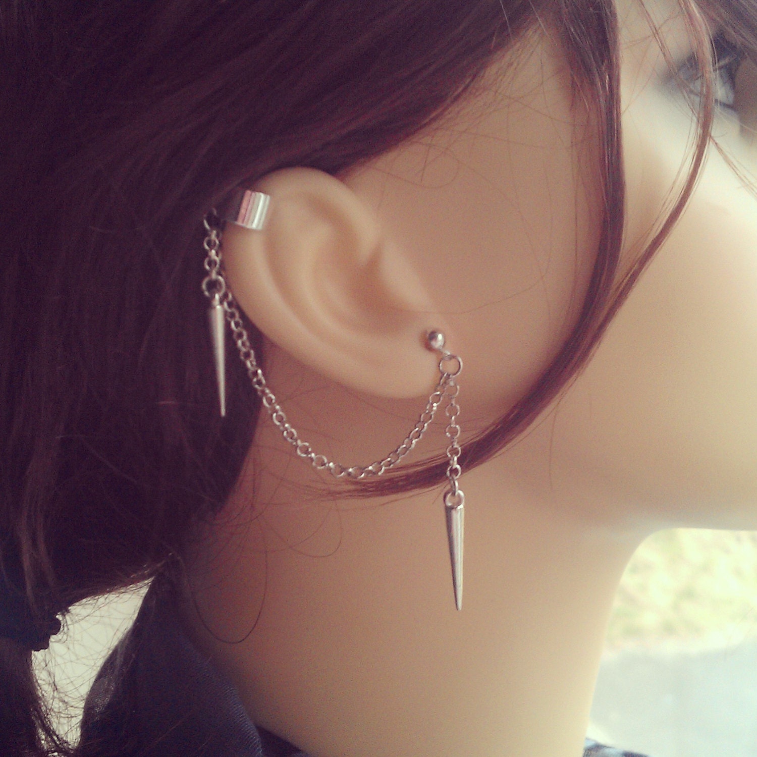 Items similar to Simple Spiked Ear Cuff Earring Stud, Silver Plated