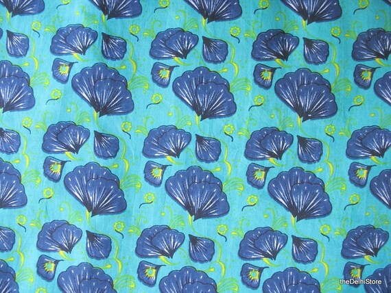 Cotton Floral Fabric for Spring / Summer in Sea by theDelhiStore