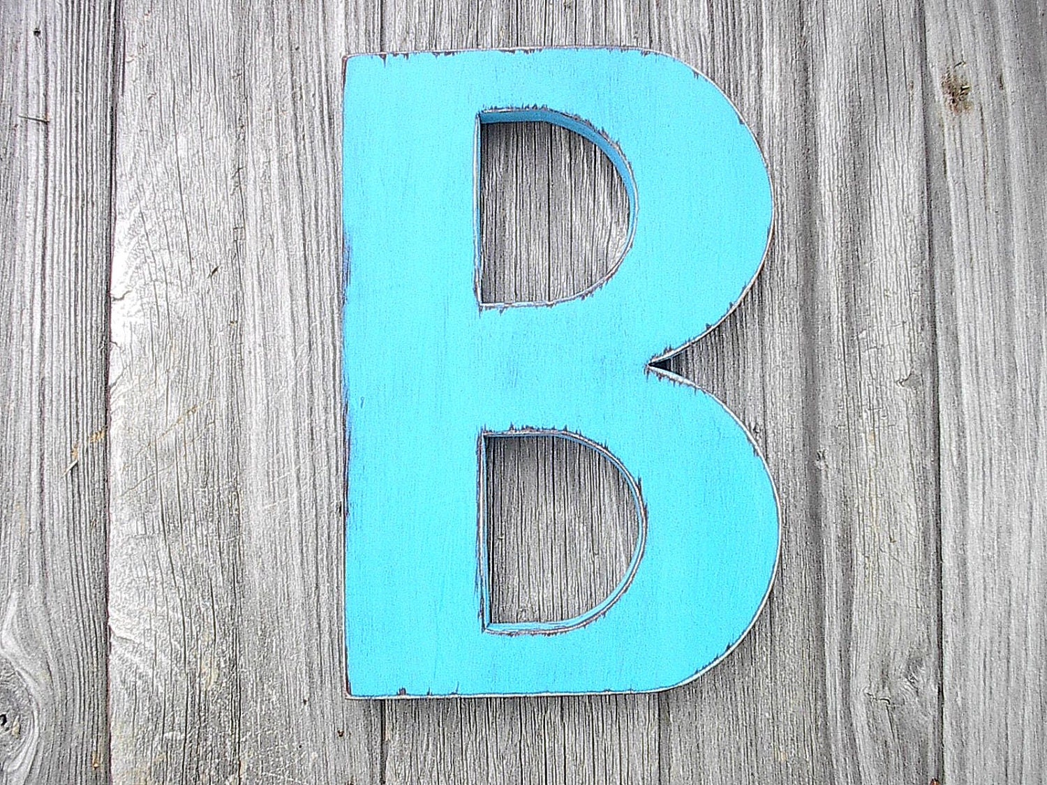 Wooden Wall Hanging Shabby Chic Letter B Turquoise Big12" - LettersofWood