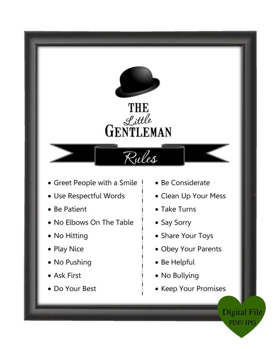 WINTER SALE - Children Nursery Print - (PDF) The Little Gentleman Rules Wall Print - Instant Download Il_570xn