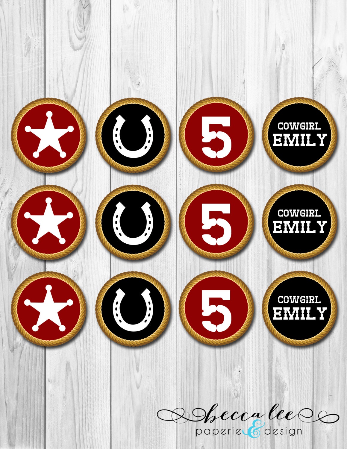 Cowgirl Theme Cupcake Topper - Red Cow Print - DIY - Printable Il_570xn