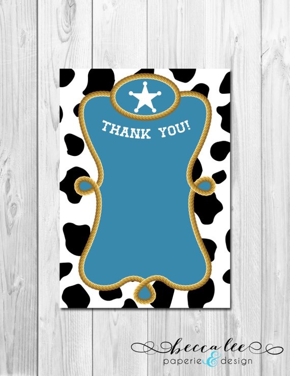 Cowboy - Blue - Thank You Note - DIY - Printable Il_570xn
