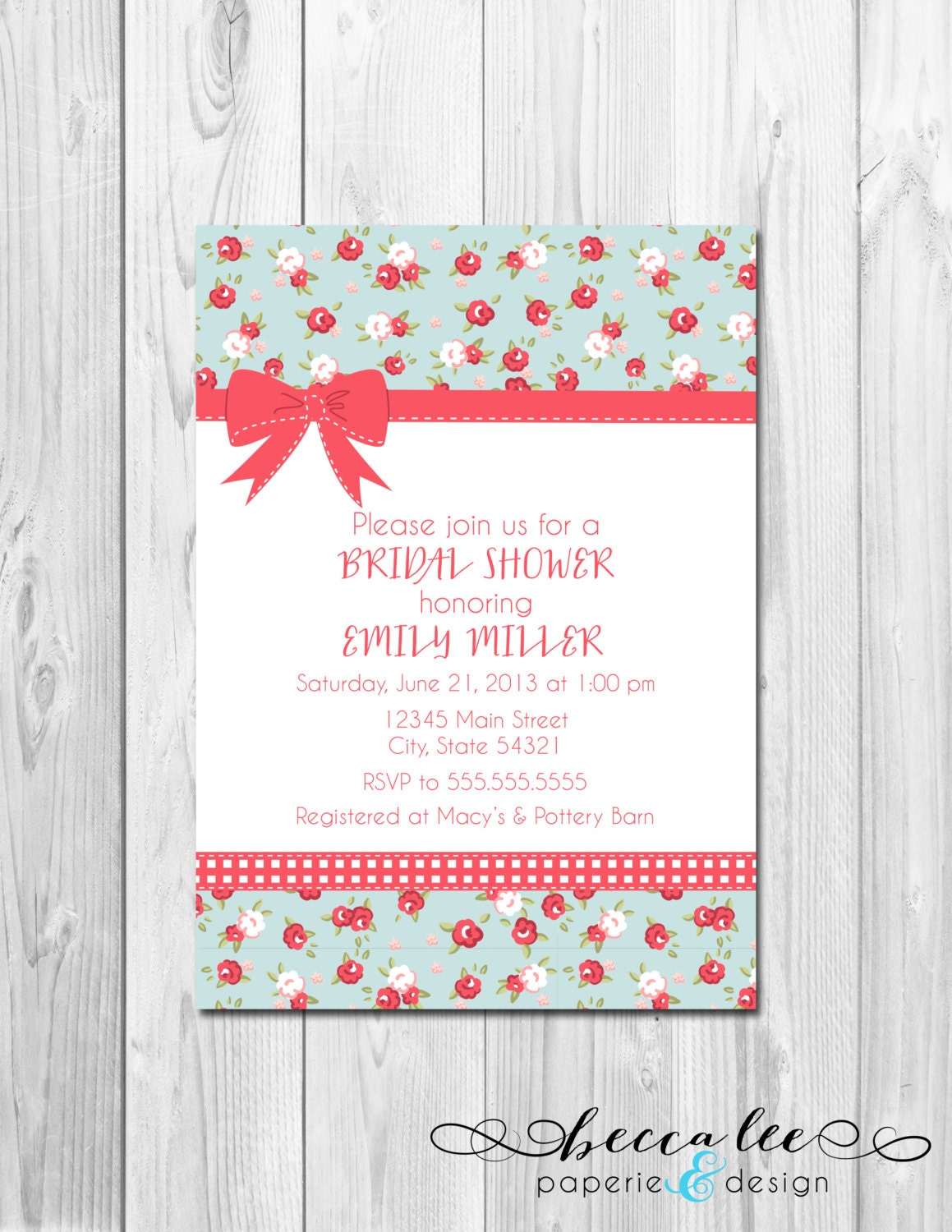 Shabby Chic Bridal Shower, Baby Shower, Birthday Invitation - Floral Bow - DIY - Printable Il_570xn