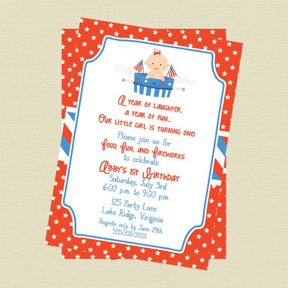 Printable Patriotic Girl Birthday Invitation Il_570xn