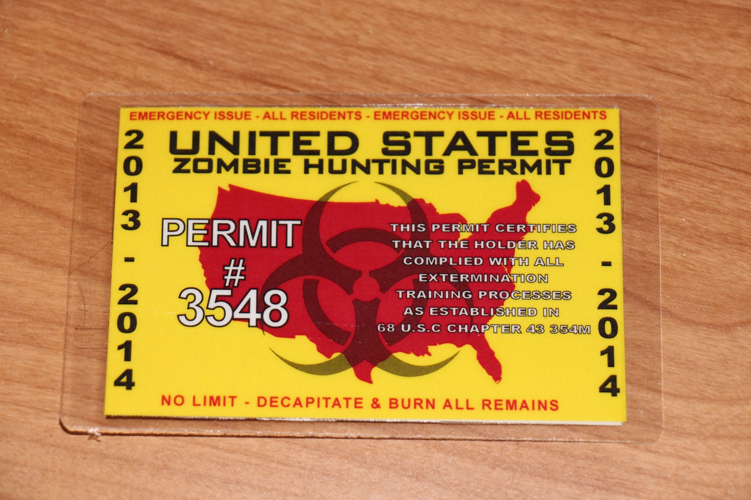 Items similar to United States Zombie Hunting Permit ID Card 2013-2014 ...