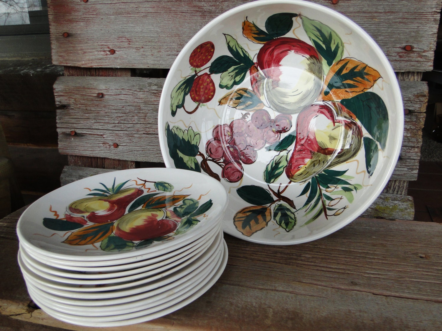 Vintage Hand painted Ceramic Fruit/Salad by polkadotsandcurls