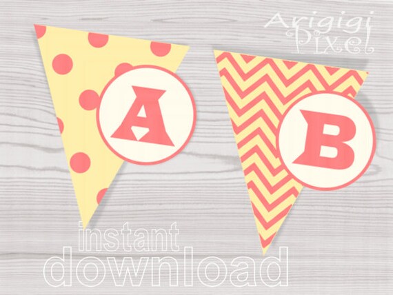 Capital Letters Numbers in Circle for DIY Personalised Banner Peach Pink Orange and Yellow Instant Download Il_570xn