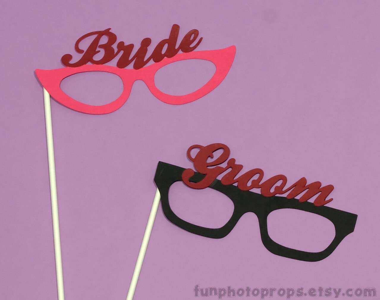 Bride and Groom Glasses Photo Booth Props Set - Wedding Photobooth Prop Set Il_570xn