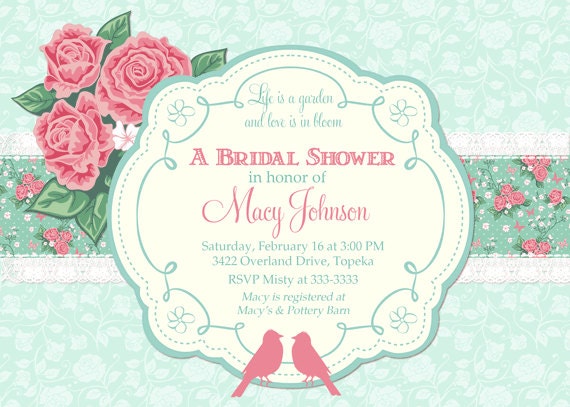 Love is in Bloom Roses & Birds Bridal Shower Invitation - Printable Il_570xn