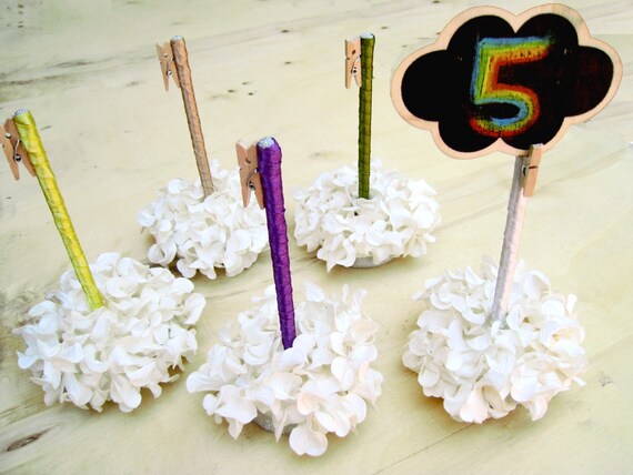 Set of 12 Mini Clothes Pin Wooden Sign Holder Wedding Table Numbers Hydrangea petals Il_570xn