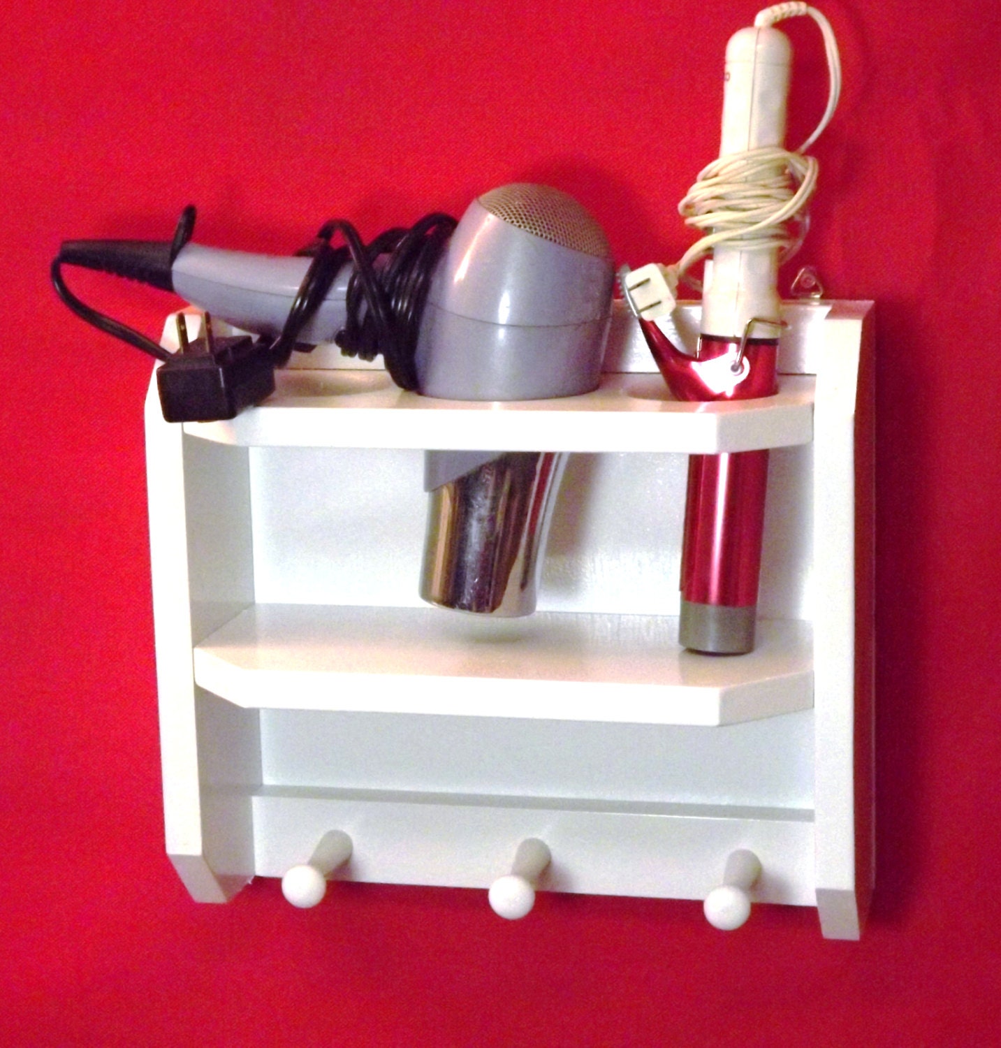 White Hair dryer holder / organizer / rack by JoesCustomWoodWorks