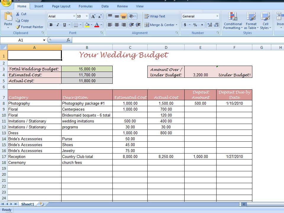 Wedding budget excel spreadsheet free