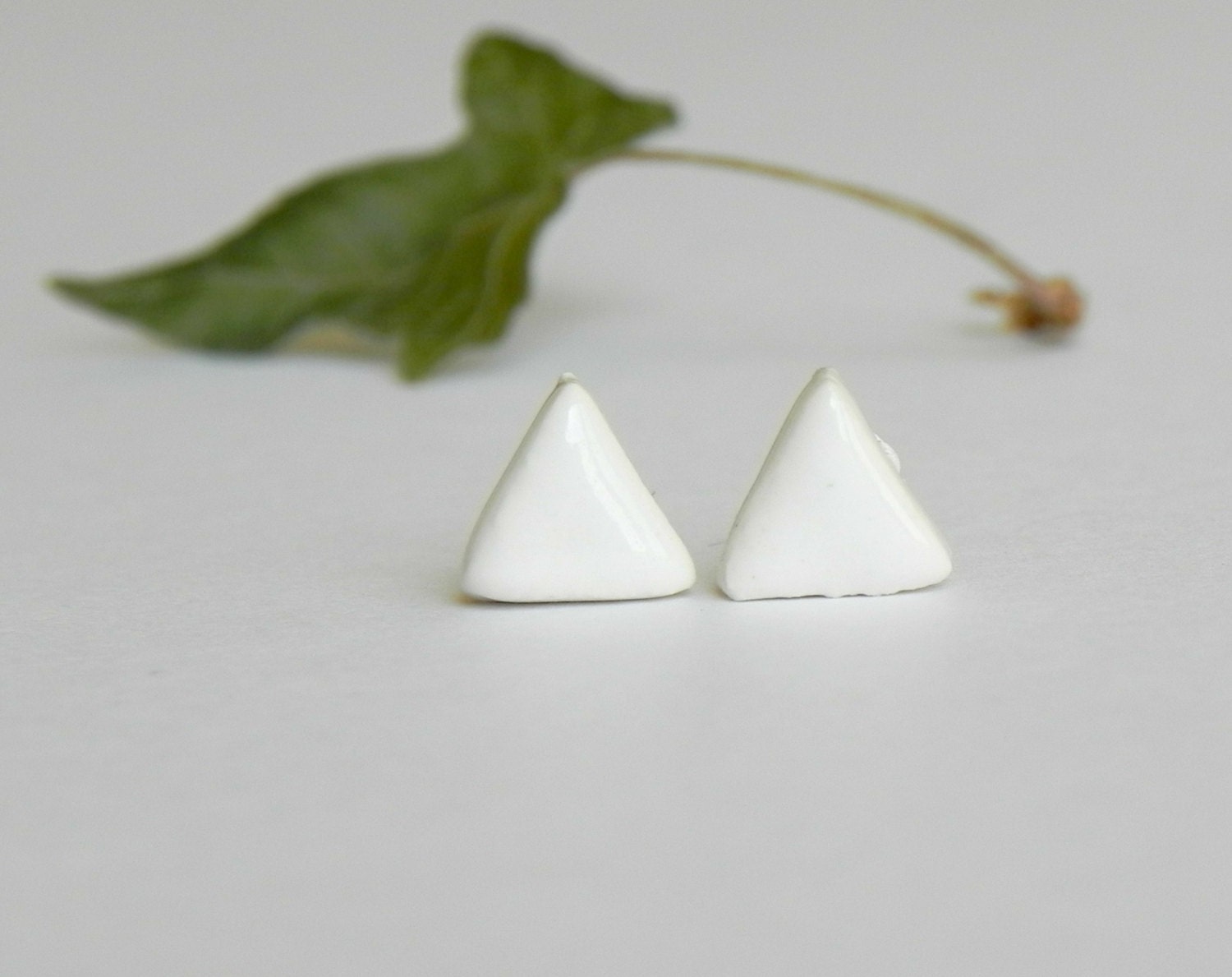 White Porcelain Stud Earrings Triangle Ceramic Post Earrings Geometric Pottery Hypoalergenic  Surgical Steel Post - LemoneRouge