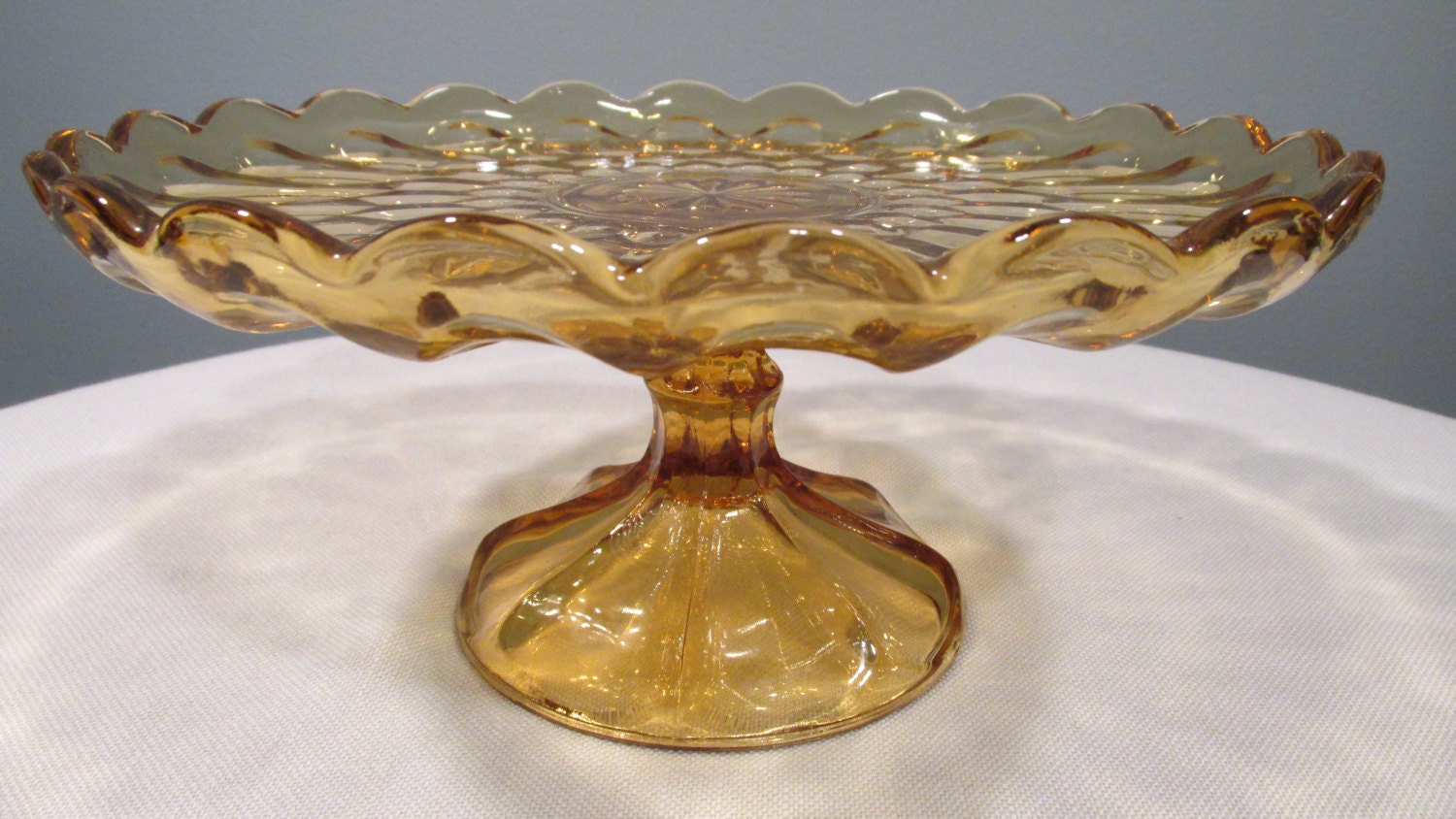 Vintage Amber Glass 1 footed Cake Plate made by Anchor Hocking for Fairfield - GoodBadandLovely