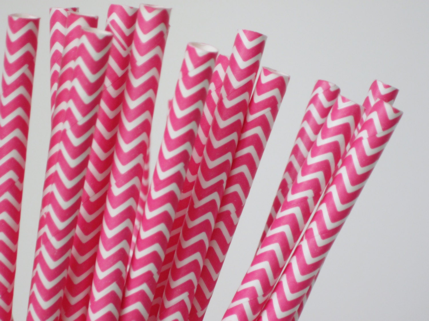 50 hot pink and White CHEVRON Paper Straw - ships less than 24 hours Il_570xn