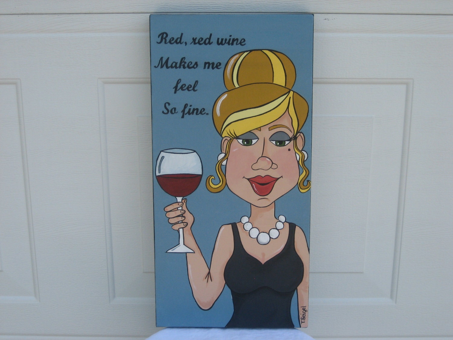 Original Acrylic Painting - Lady with Wine - Kitchen Art - Wine Lovers Art - Bar Art