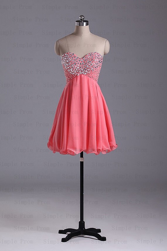 A-line Sweetheart Above the Knee Sleeveless Coral Chiffon Fashion Prom Dress Bridesmaid Dress Evening Dress Party Dress 2013 With Beading