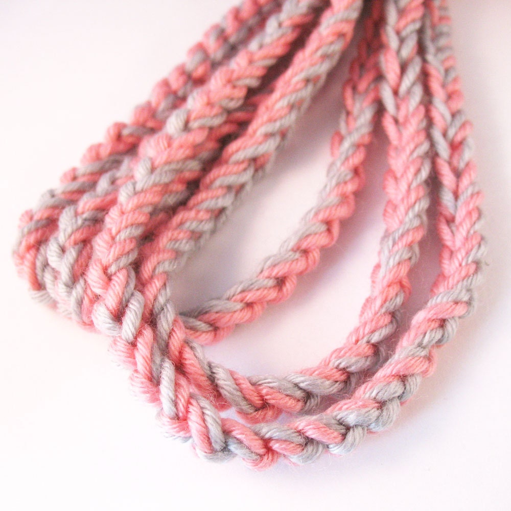 Crochet Chain Infinity Scarf Necklace - Pink and Grey - pulpsushi