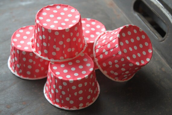 Red Polka Dot Paper Cups -- Nut, Bake, Dessert, Ice Cream -- set of 12 -- wax lined Il_570xn