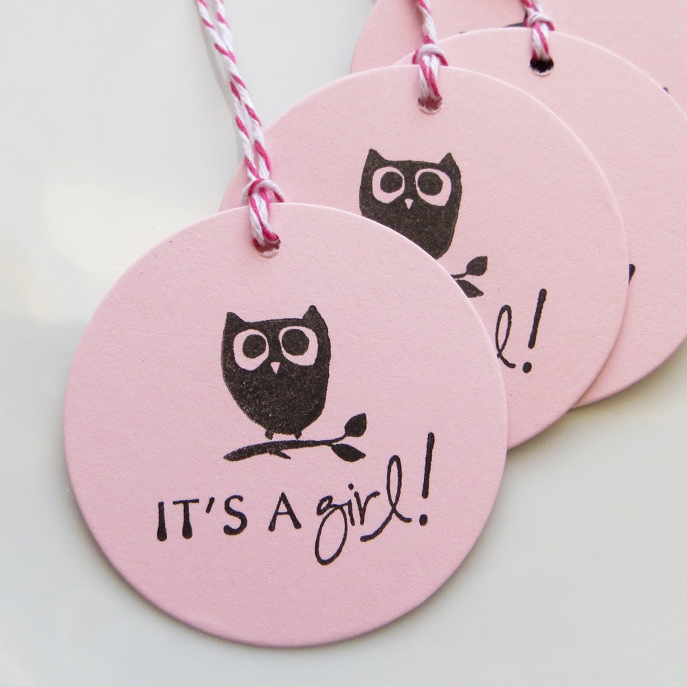 It's a Girl Tags Baby Owl - Set of 8 - Custom Colors Available - Owl Baby Shower Favor Tags Girl Baby Shower Il_570xn