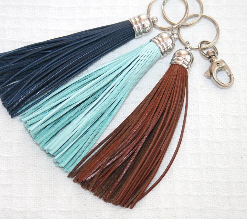 Leather Tassel Keychain Tassel Key Ring with Clasp by AngelPearls