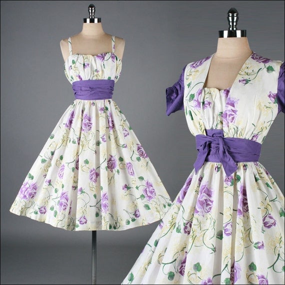 vintage 1950s dress . PAT PREMO . floral cotton . bolero . 3383