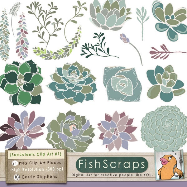 Succulent ClipArt - Hens & Chicks Clip Art - Flower Digital Graphics - Commercial Use - Plants, Floral Wedding Invites Il_570xn