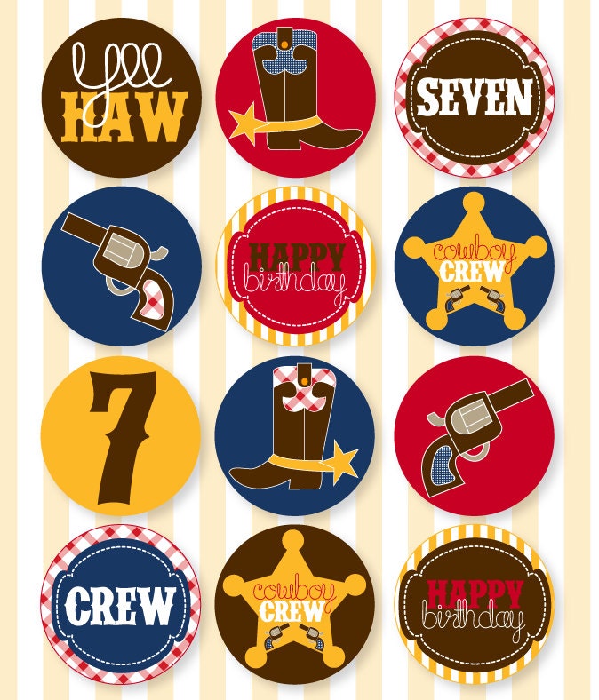 Gingham Cowboy Party PRINTABLE Cupcake Toppers by Love The Day Il_570xn