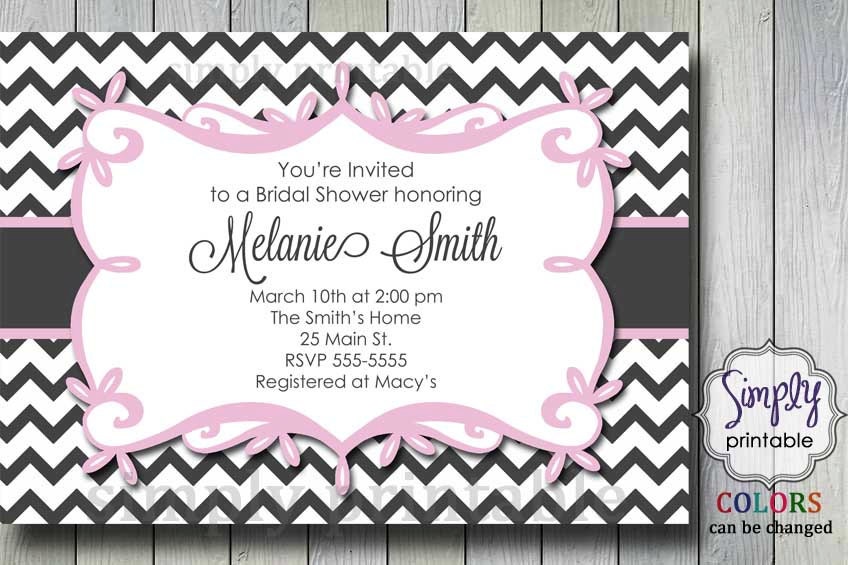 Pink Gray Chevron Bridal Shower Invitation Il_570xn