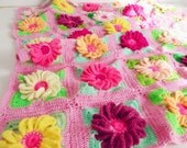 Baby Blanket Floral crochet pattern - Gerbera 3D Flower granny square - photo tutorial girl floral blanket - Instant DOWNLOAD - bySol Baby Blanket Floral crochet pattern - Gerbera 3D Flower granny square - photo tutorial girl floral blanket - Instant DOWNLOAD - bySol