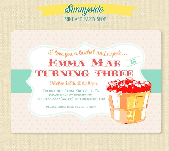 A Bushel and a Peck Fall Apple Birthday Invite - Printable Invitation Il_570xn