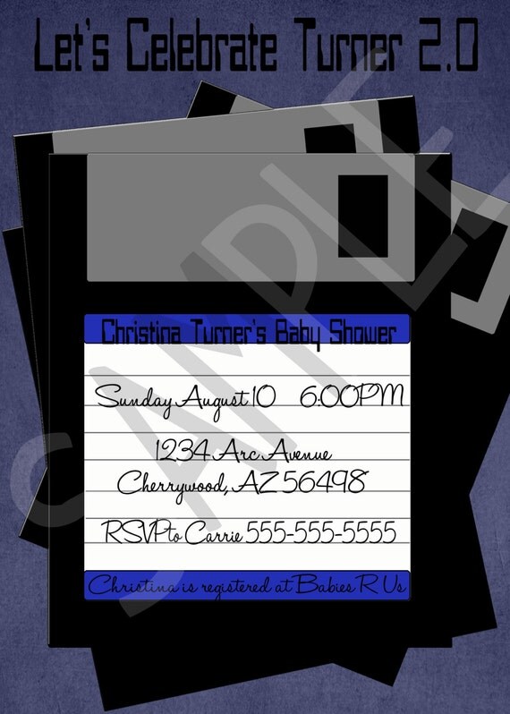 Floppy Disk Geeky Baby Coming Soon Printable, Personalized Baby Shower - BSF1000-BSF1004 Il_570xn