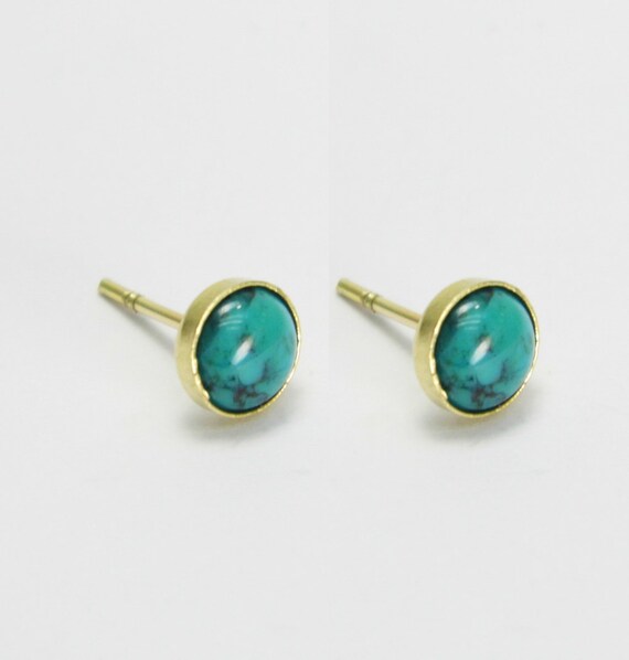 Gold stud earrings solid 14k gold 6mm Turquoise stud by MayaOr