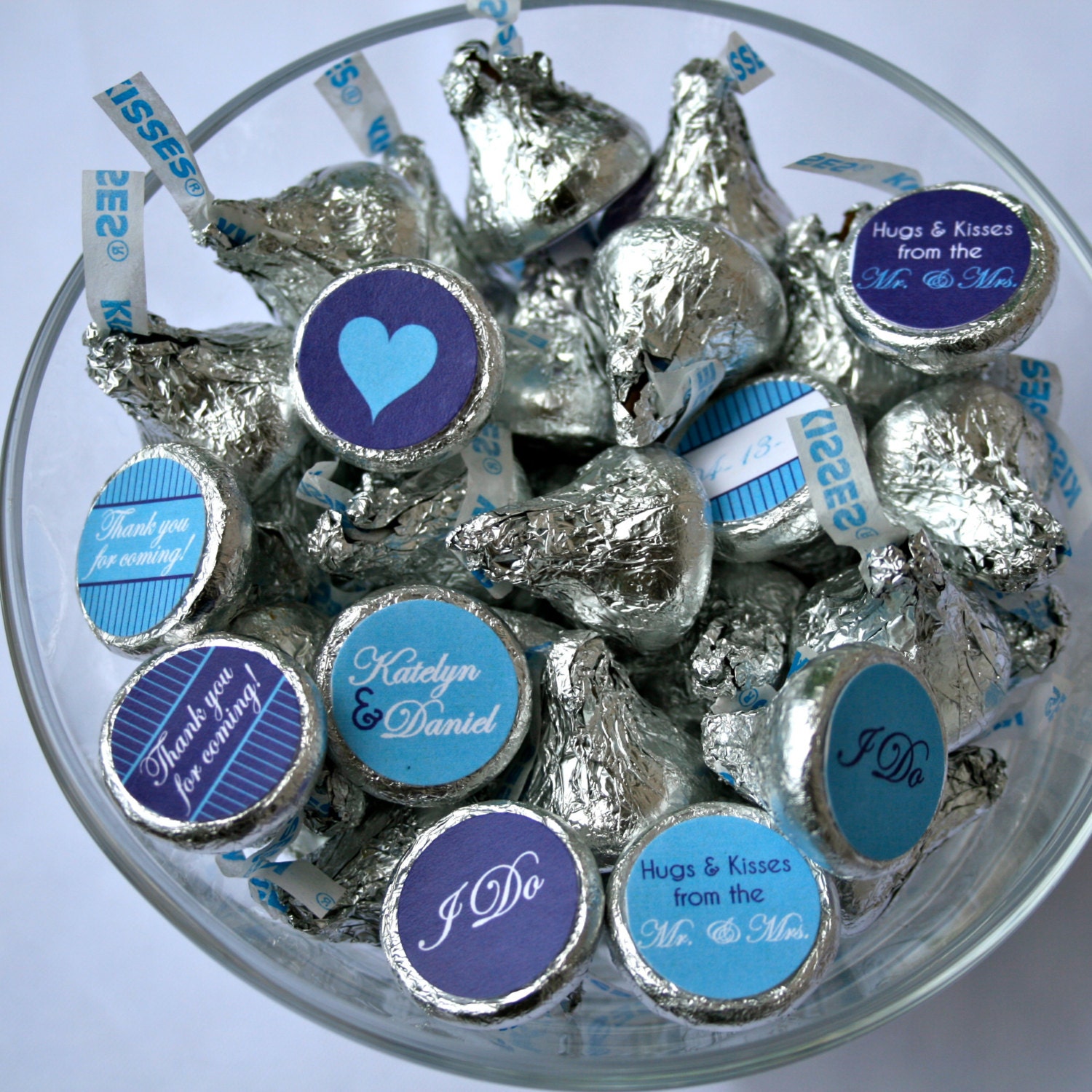 Wedding Favors- Personalized Purple and Cyan Hershey Kiss Labels- print your own Il_570xn