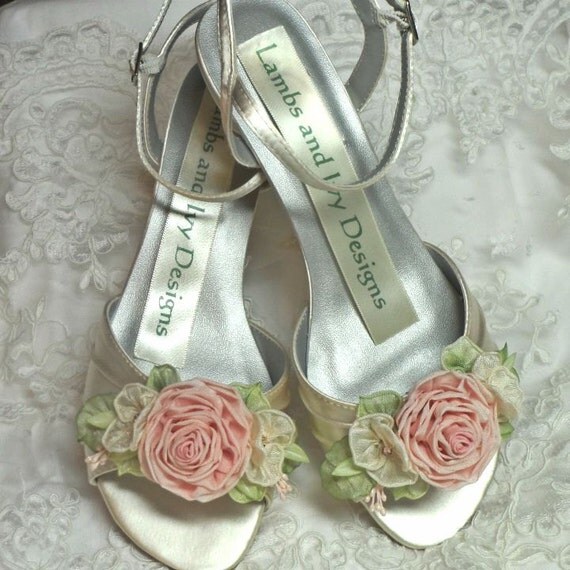 Pink Ribbonwork Rose Heels Bridal Heels Custom Designs Custom Dyeable Colors