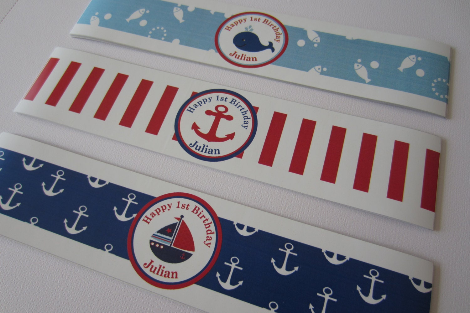 Personalized Waterproof Water Bottle Wrappers - Waterproof Labels- Nautical Birthday - Baby Shower Il_170x135