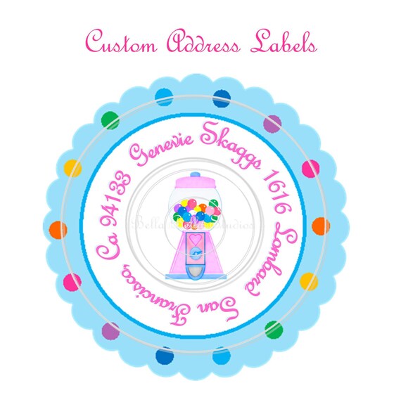 Pink Bubble Gum Birthday Party CUSTOM ADDRESS LABELS by Bella Bella Studios Il_570xn