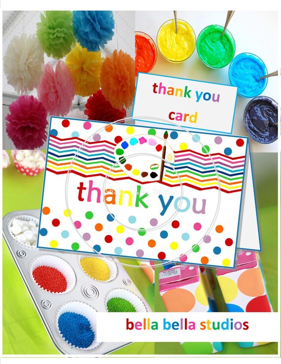 PAINT - ART Birthday Party PRINTABLE Thank You Card - Instant Download - Bella Bella Studios Il_570xn