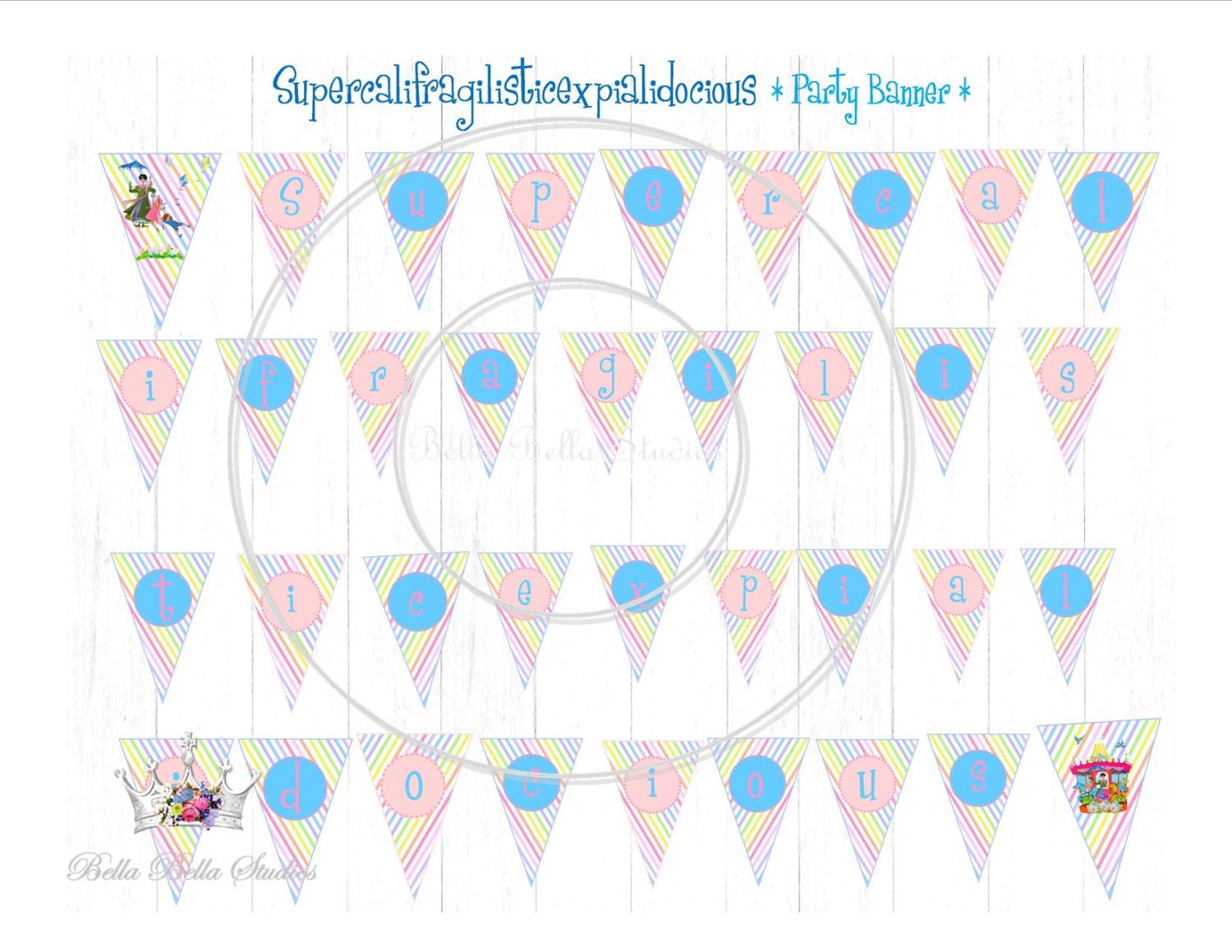 Mary Poppins Vintage Party Printable SUPERCALIFRAGILISTICEXPIALIDOCIOS BIRTHDAY Party BANNER - Bella Bella Studios Il_570xn