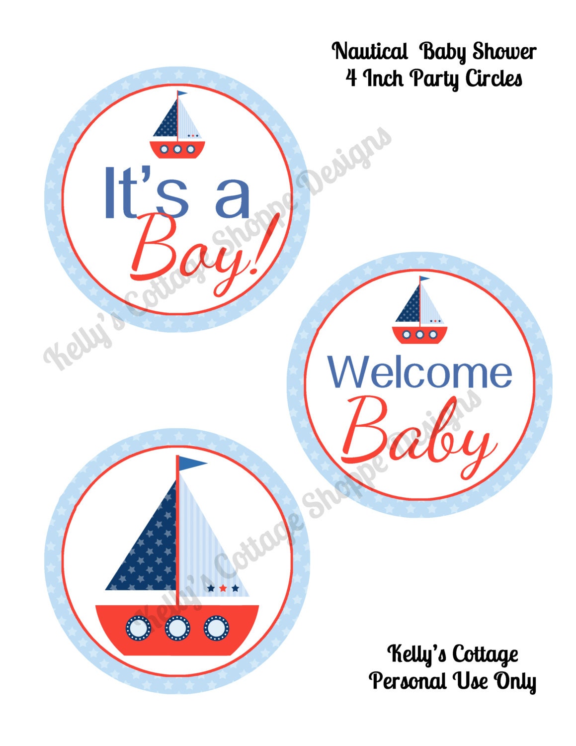 Instant Download, Printable Nautical Baby Shower 4 Inch Party Circles Il_570xn