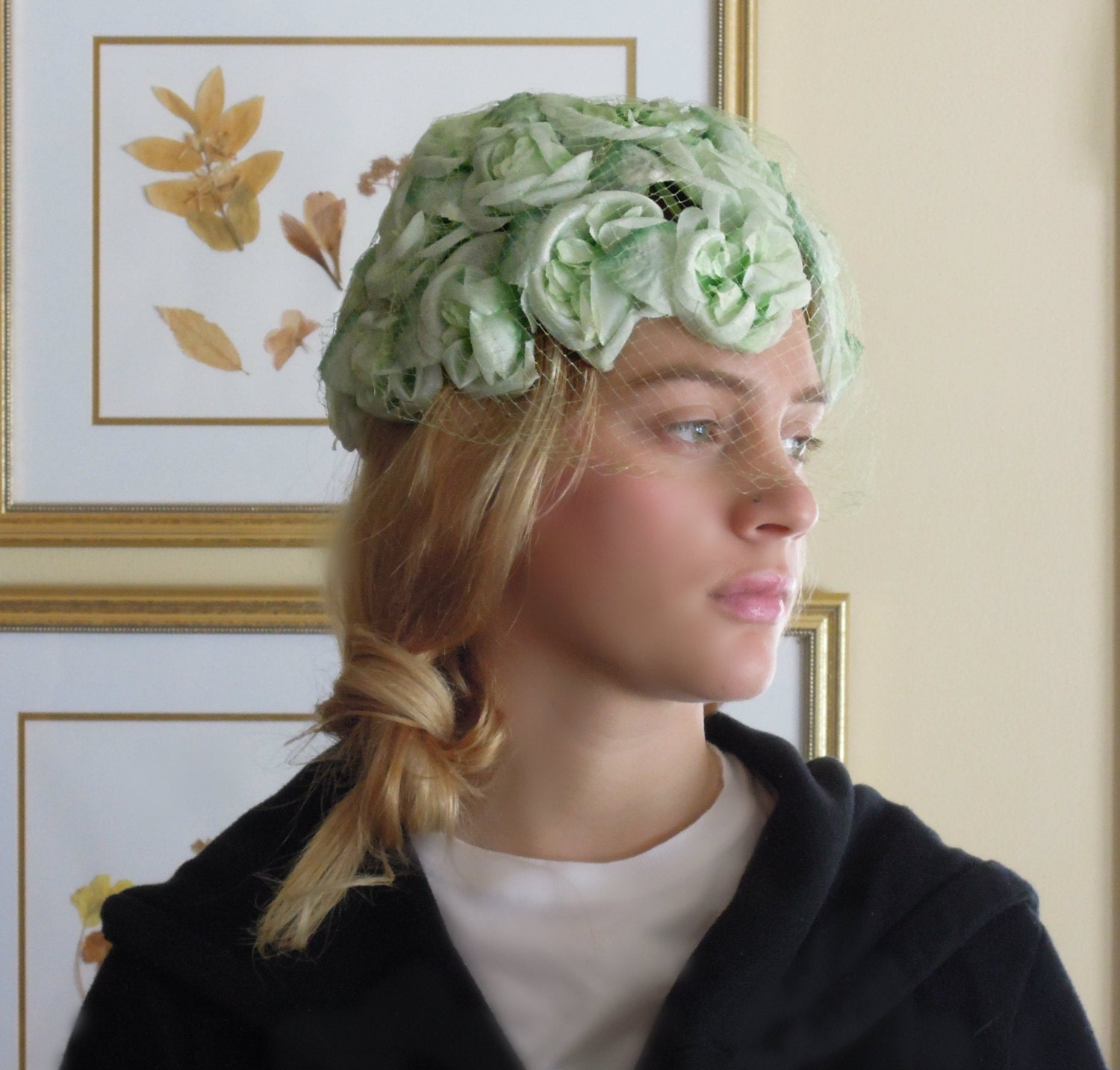 Vintage Mint Green Silk Flower Hat