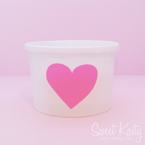 24 Pink Heart Ice Cream Cups - Pink Vinyl Decal on White Paper Ice Cream Cup - Party Cup - Custom Ice Cream Cup - 8 oz Il_570xn