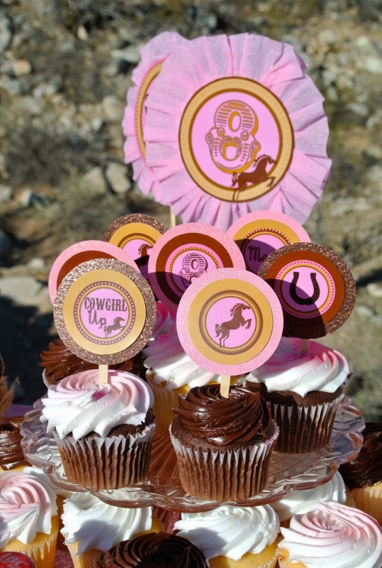 AZ COWGIRL - CUPCAKE Toppers - Girls Birthday Party - Pink Horse Party - Cowboy - Horse Baby Shower - Western - Krown Kreations Il_570xn