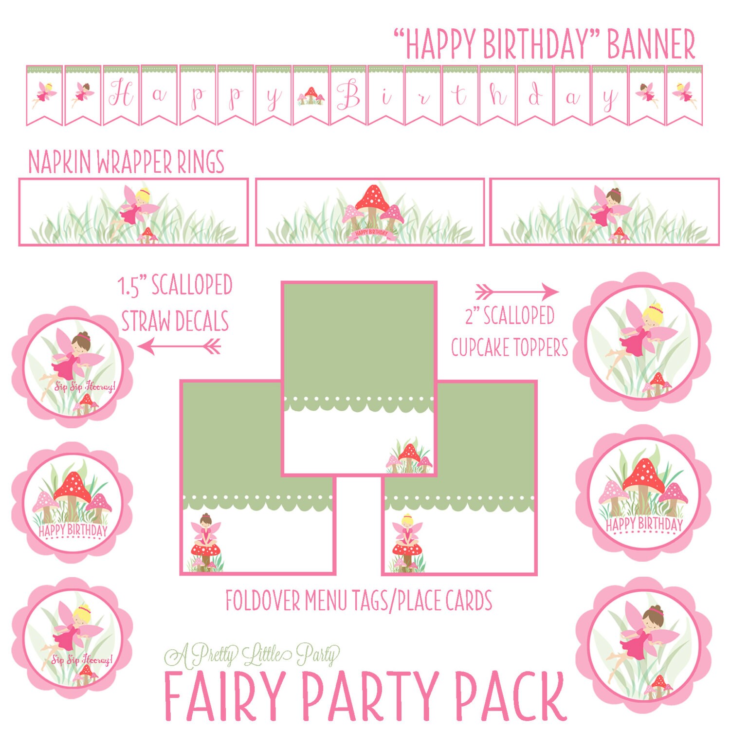 Custom Fairy Party Pack - Fairy Birthday - Woodland Fairy - Pixie Party Supplies - INSTANT DOWNLOAD Il_570xn