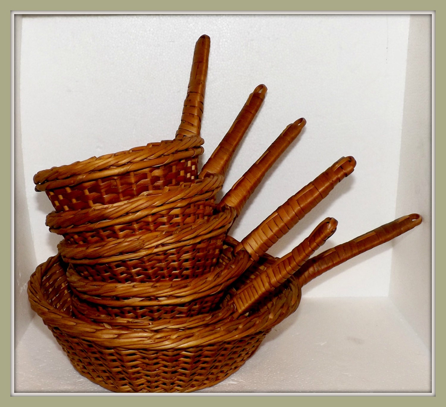 Items similar to CLEARANCE SALE Set 6 Vintage Long Handled Baskets