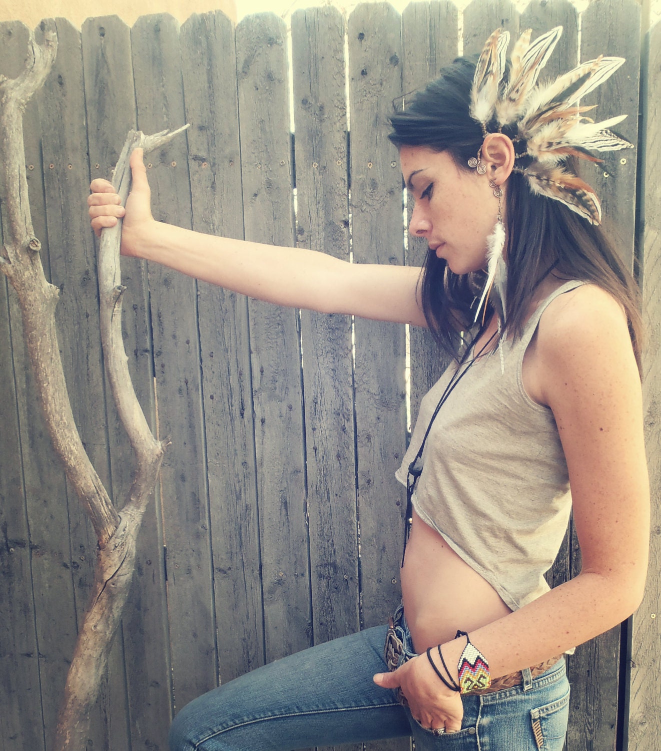 desert dweller.... tribal feather ear cuff // free shipping, festival, burning man, headdress