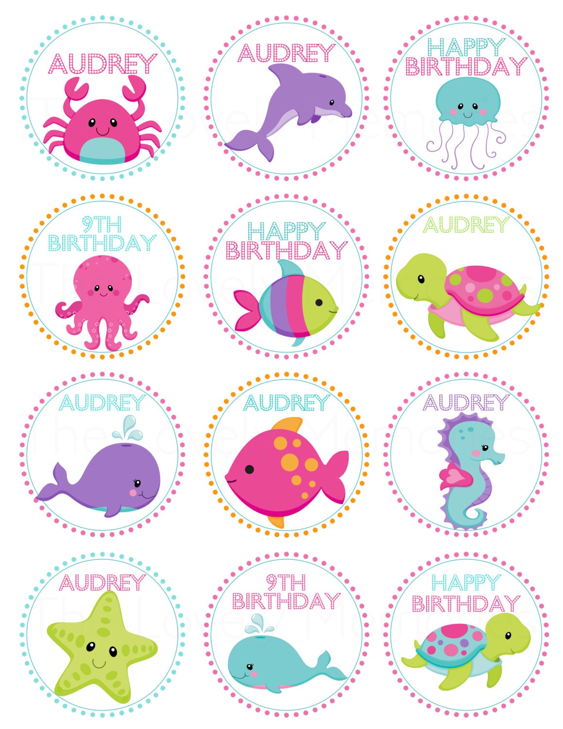 Under The Sea Personalized Printable Cupcake Toppers Gift Favor Tags